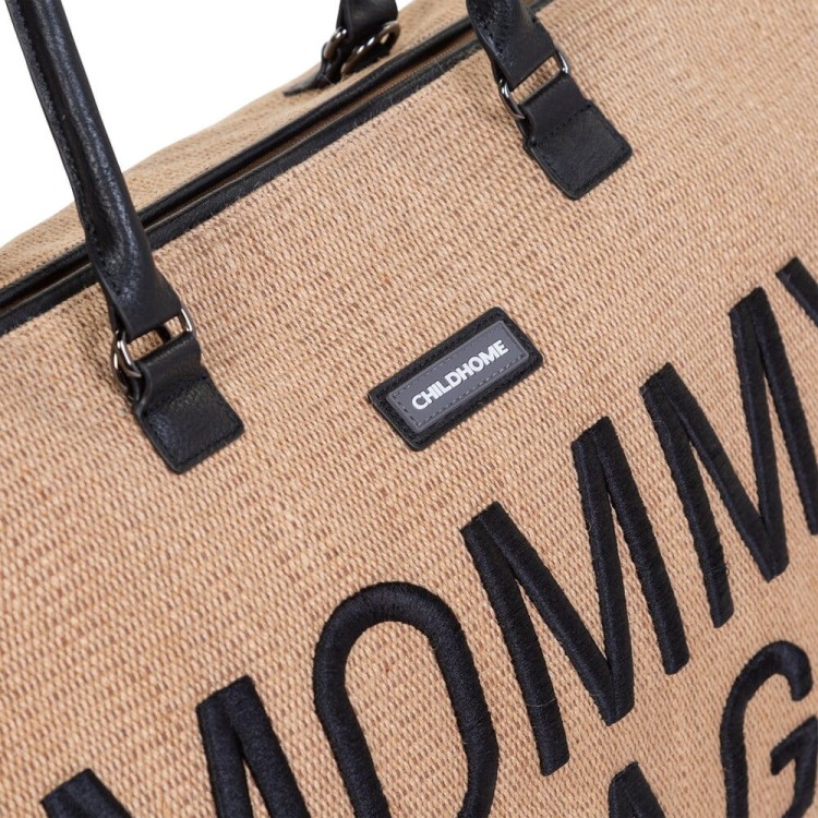 Mommy Bag Raffia Look torba dla mamy w stylu boho duża pojemna torba na pieluchy z przegródkami i przewijakiem