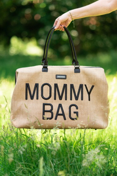 Mommy Bag Raffia Look torba dla mamy w stylu boho duża pojemna torba na pieluchy z przegródkami i przewijakiem