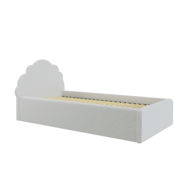 Łóżko tapicerowane dla dziecka z uroczym zagłówkiem chmurka