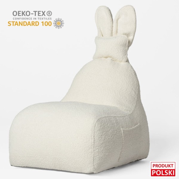 Pufa Funny Bunny Teddy Off White – miękkie siedzisko z oparciem do pokoju dziecka