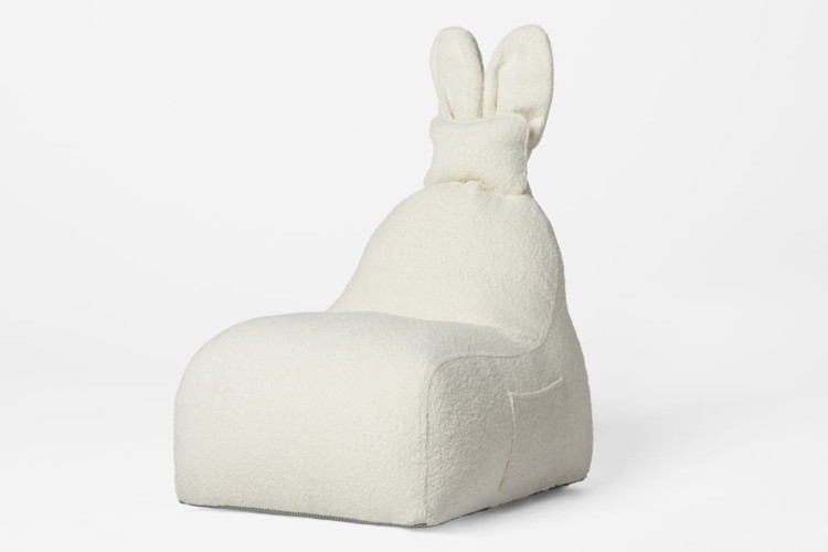 Pufa Funny Bunny Teddy Off White – miękkie siedzisko z oparciem do pokoju dziecka