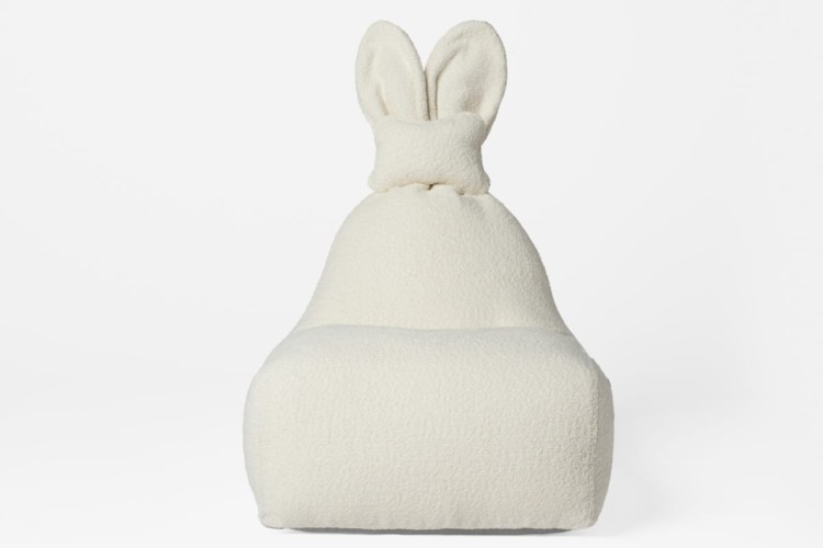 Pufa Funny Bunny Teddy Off White – miękkie siedzisko z oparciem do pokoju dziecka