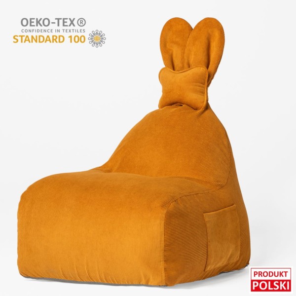 Pufa Bunny Sztruksowa musztardowa z uszami króliczka – siedzisko do pokoju dziecka