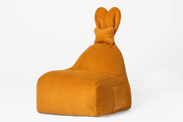 Pufa Bunny Sztruksowa musztardowa z uszami króliczka – siedzisko do pokoju dziecka