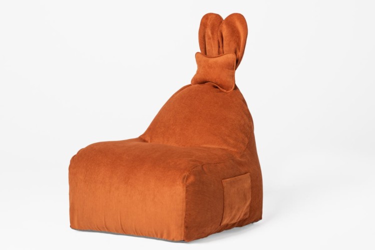 Pufa Bunny sztruksowa marchewkowa siedzisko z oparciem dla dziecka królik