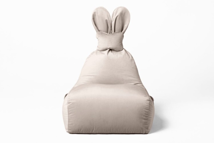 Pufa Bunny Velvet beżowa siedzisko z oparciem dla dziecka z uszami króliczka