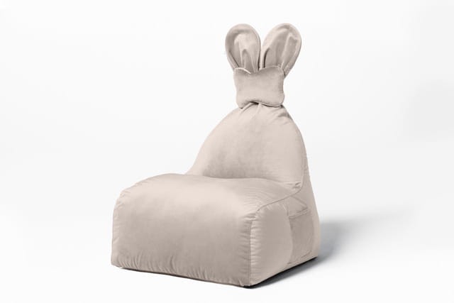 Pufa Bunny Velvet beżowa siedzisko z oparciem dla dziecka z uszami króliczka