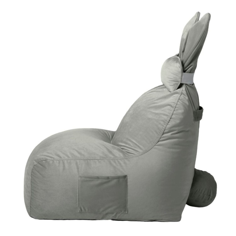 Pufa Bunny Velvet szara siedzisko z oparciem dla dziecka z uszami króliczka