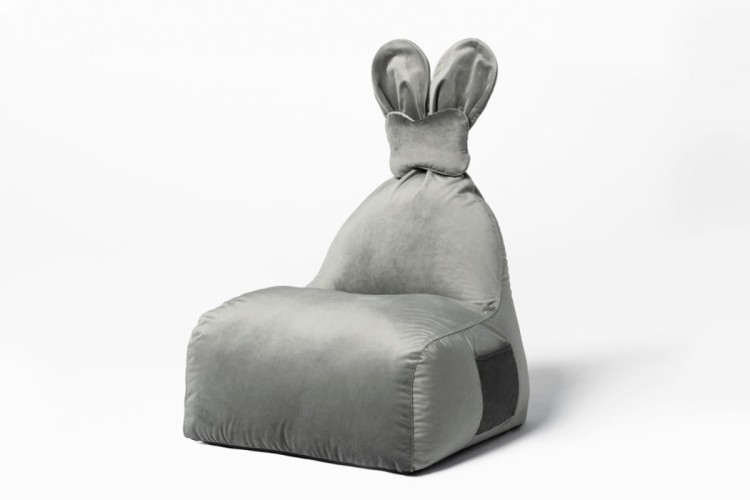 Pufa Bunny Velvet szara siedzisko z oparciem dla dziecka z uszami króliczka
