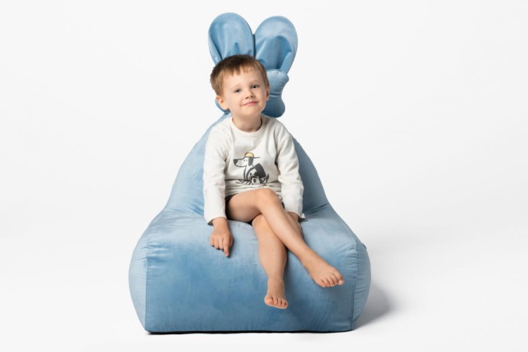 Pufa Bunny Velvet szara siedzisko z oparciem dla dziecka z uszami króliczka