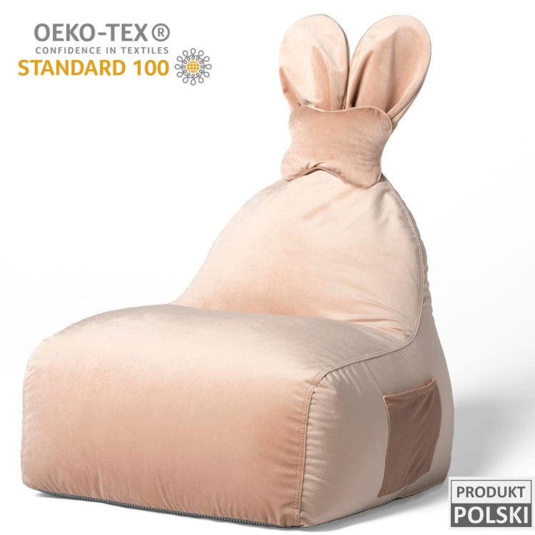 Pufa Bunny Velvet blady róż siedzisko z oparciem dla dziecka z uszami króliczka