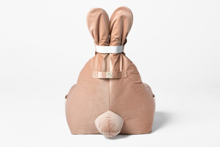 Pufa Bunny Velvet blady róż siedzisko z oparciem dla dziecka z uszami króliczka