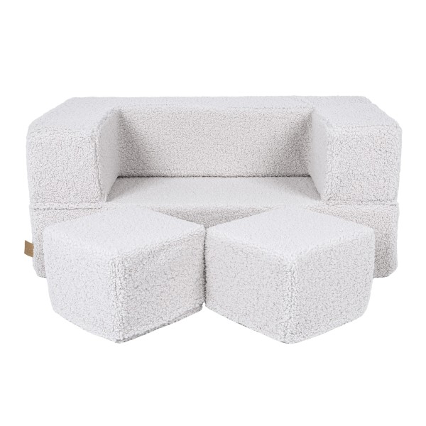 Modułowa sofa dziecięca Bearly Cube jasnoszara z pufkami