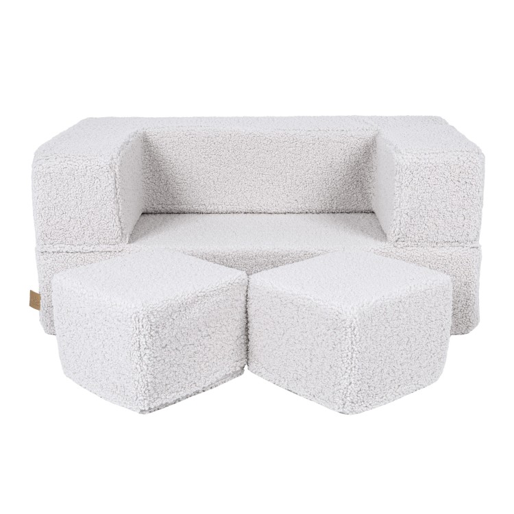Modułowa sofa dziecięca Bearly Cube jasnoszara z pufkami