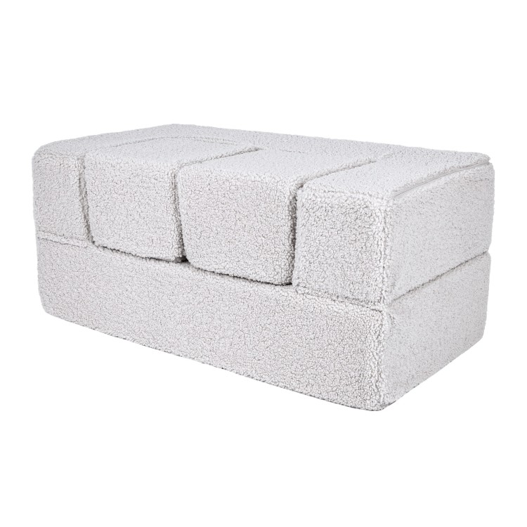 Sofa dziecięca z 2 pufkami w kolorze jasnoszarym