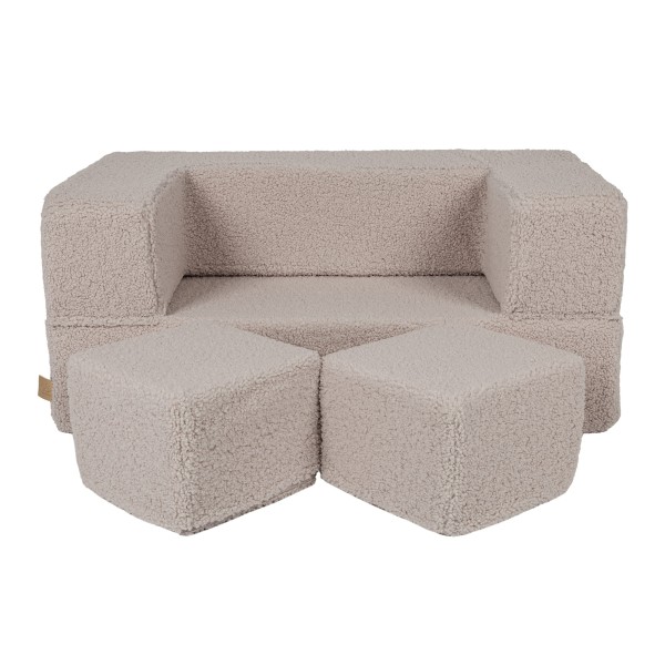 Modułowa sofa dziecięca Bearly Cube kremowa z pufkami