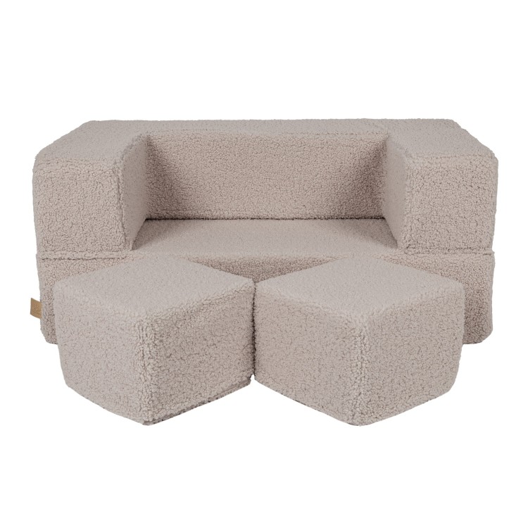 Modułowa sofa dziecięca Bearly Cube kremowa z pufkami