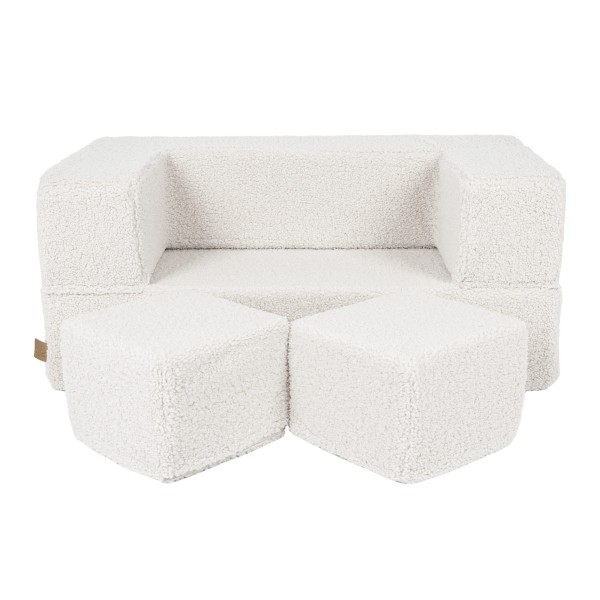 Modułowa sofa dziecięca Bearly Cube Biała z pufkami