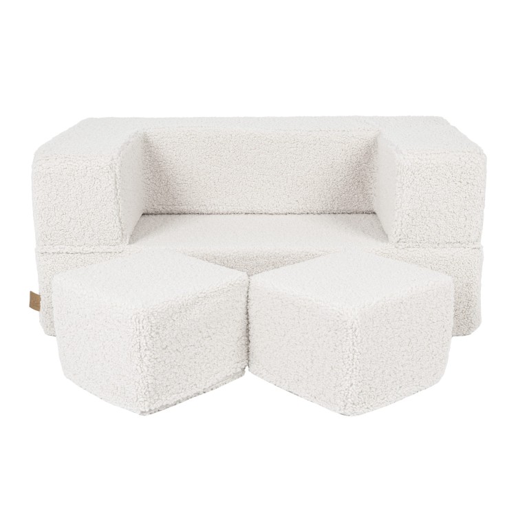 Modułowa sofa dziecięca Bearly Cube Biała z pufkami
