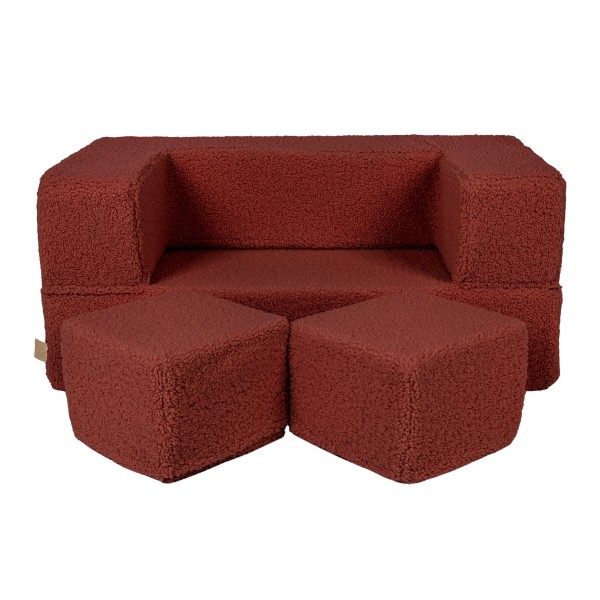 Sofa dziecięca MeowBaby Bouclé brązowa z pufkami
