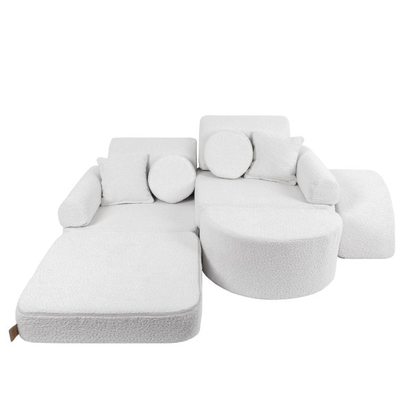 Biała sofa modułowa dla dzieci z tkaniny Bouclé