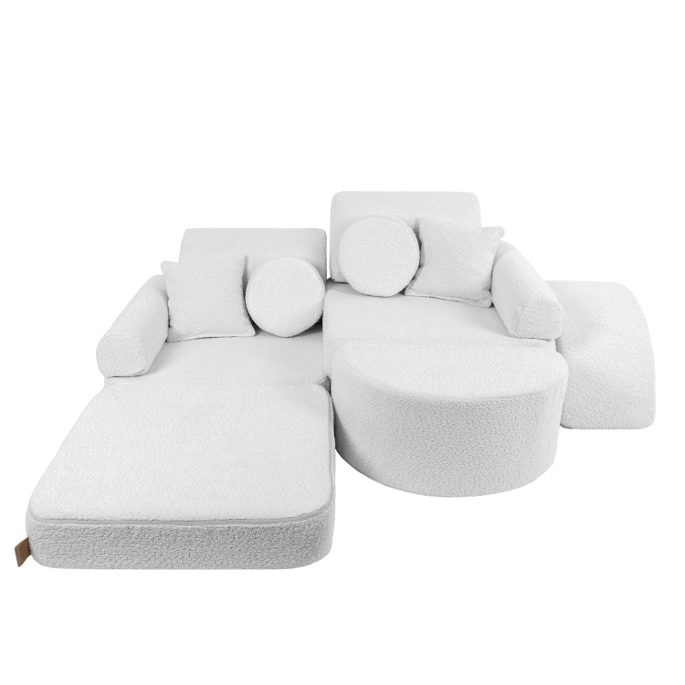 Biała sofa modułowa dla dzieci z tkaniny Bouclé