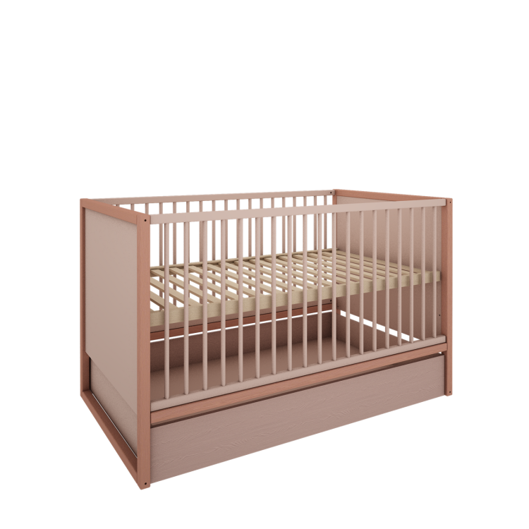 Drewniane łóżeczko z szufladą i funkcją tapczanika TWEENS Różowe