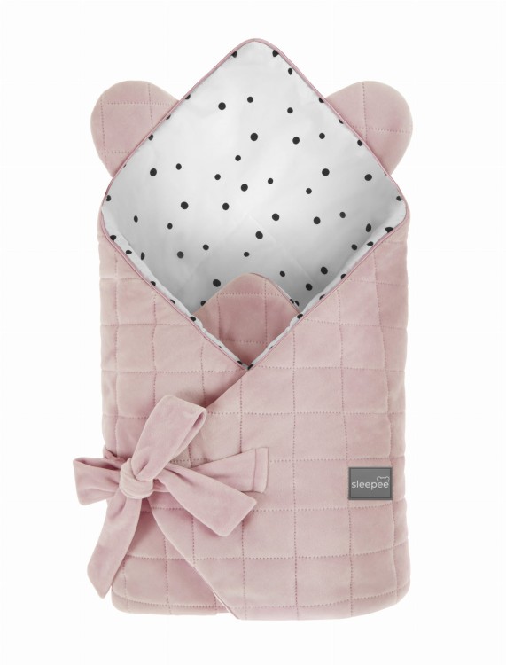 Rożek niemowlęcy Royal Baby Pink z weluru z uszami