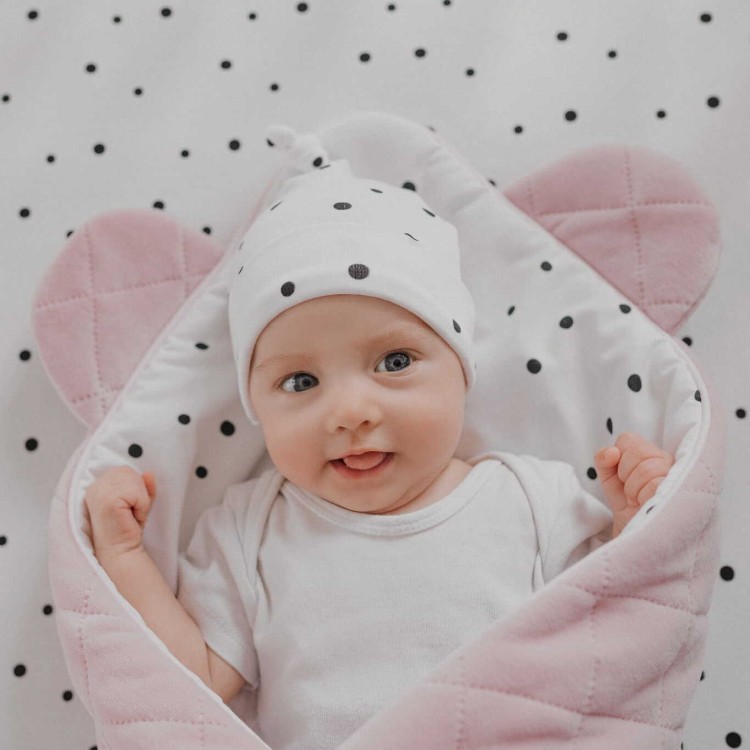 Rożek niemowlęcy Royal Baby Pink z weluru z uszami