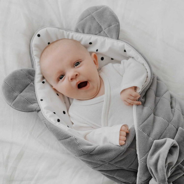 Rożek niemowlęcy Royal Baby Grey/Grey z miękkiego weluru z uszami