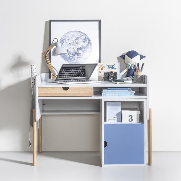 Drewniany kontenerek do biurka/szafka nocna NOOI - szafka pod biurko niebieska