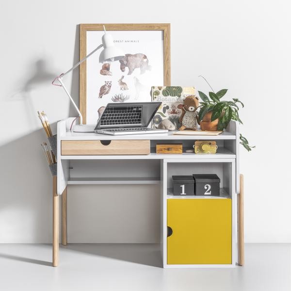 Drewniany kontenerek do biurka/szafka nocna NOOI - szafka pod biurko żółta