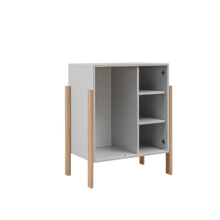 Drewniana szafa modułowa niska 2D dwudrzwiowa NOOI szara 81x53x100cm wysokości, dwoje drzwi - różne kolory - widok wnętrza