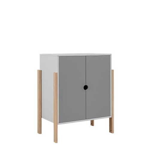 Drewniana szafa modułowa niska 2D dwudrzwiowa NOOI szara 81x53x100cm wysokości, dwoje drzwi - różne kolory