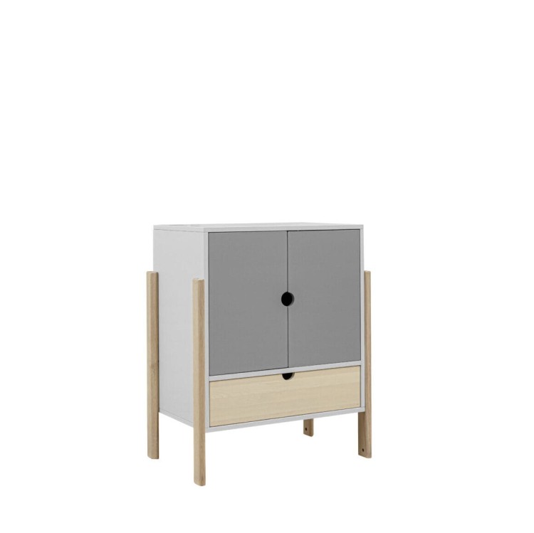 Drewniana szafa modułowa niska 2d1S dwudrzwiowa + szuflada NOOI 81x53x100cm wysokości szara, różne kolory