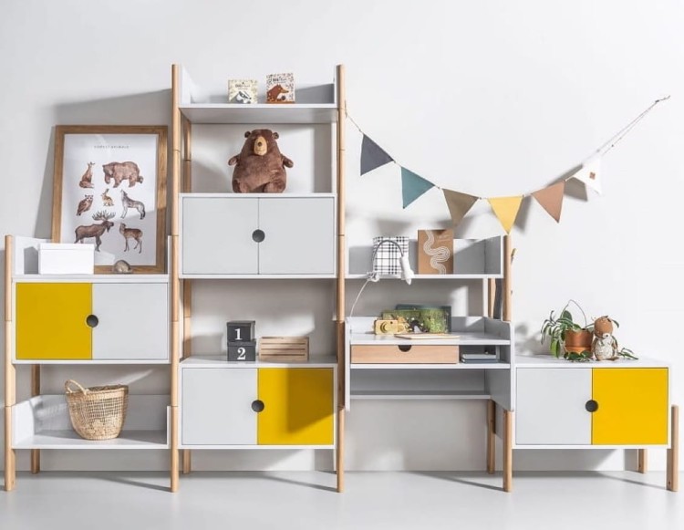Zestaw mebli modułowych dla dzieci NOOI 2, różne kolory: szary, niebieski, różowy, żółty