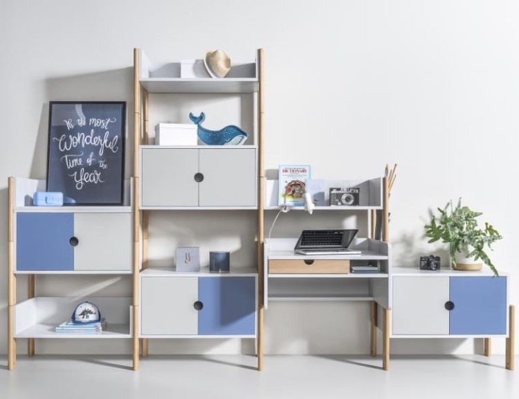 Zestaw mebli modułowych dla dzieci NOOI 2, różne kolory: szary, niebieski, różowy, żółty