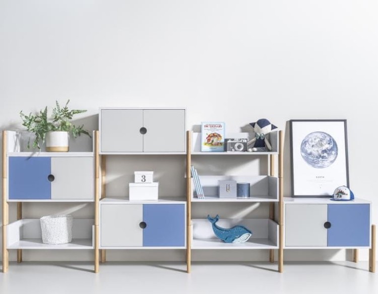 Zestaw mebli modułowych dla dzieci NOOI 2, różne kolory: szary, niebieski, różowy, żółty (tu niebieski)