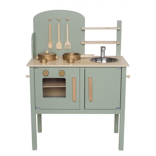 Drewniana kuchnia dla dzieci Jabadabado w szałwiowo-zielonym kolorze
