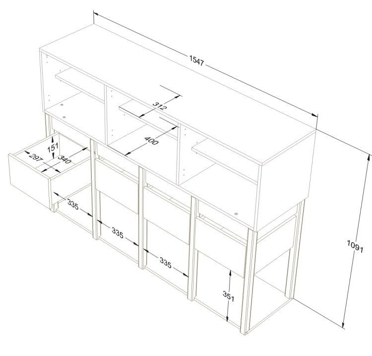 Drewniana komoda dla dziecka TWEENS Zgaszony Niebieski  - wymiary