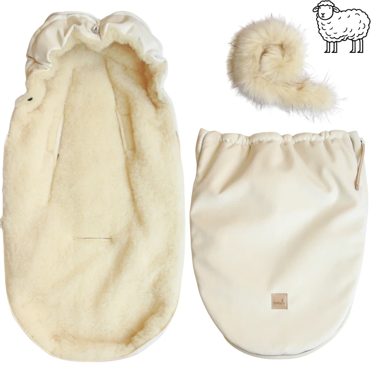 Wełniany wodoodporny śpiworek do wózka – Beżowy