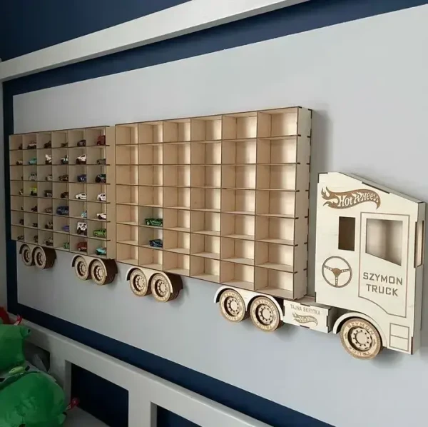 Drewniana półka TIR na resoraki Montessori XXL