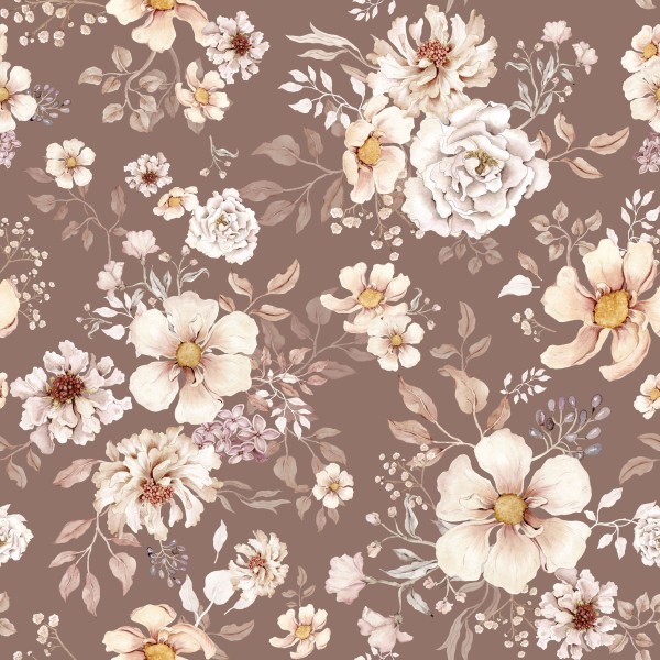 Tapeta do pokoju dziecka Kwiaty Boho Brązowa