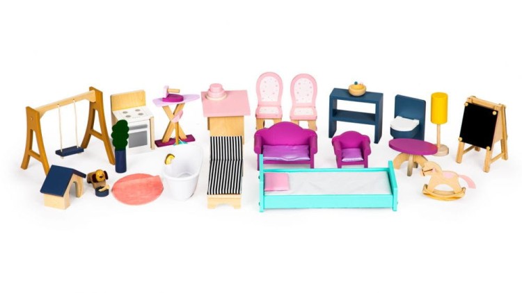 Zestaw 28 kolorowych mebelków i akcesoriów do domku dla lalek Rezydencja Maya