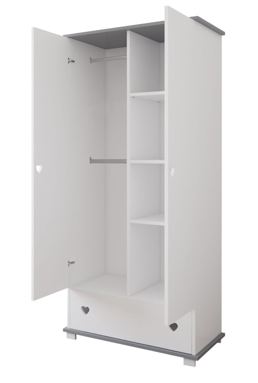 Drewniana Szafa dziecięca Dwudrzwiowa z szufladą Love