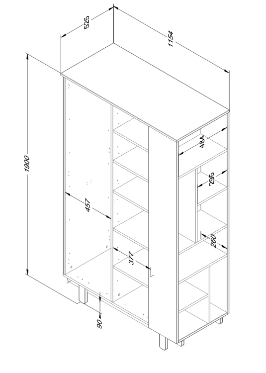 Szafa dla dzieci Basic Trufla - schemat i wymiary