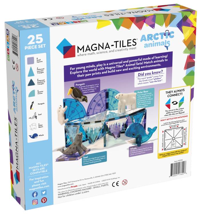 Budowla z zestawu MAGNA-TILES Arctic Animals – lodowe góry i jaskinie z magnetycznych płytek.