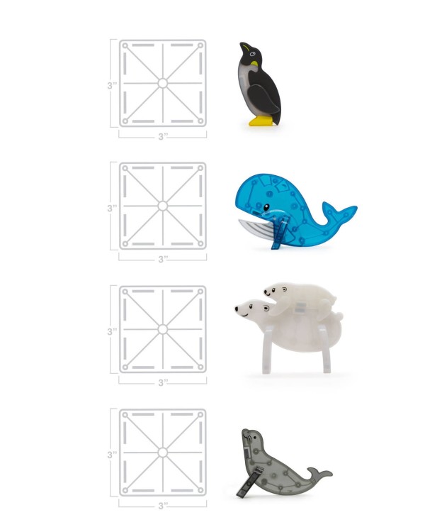 Budowla z zestawu MAGNA-TILES Arctic Animals – lodowe góry i jaskinie z magnetycznych płytek.
