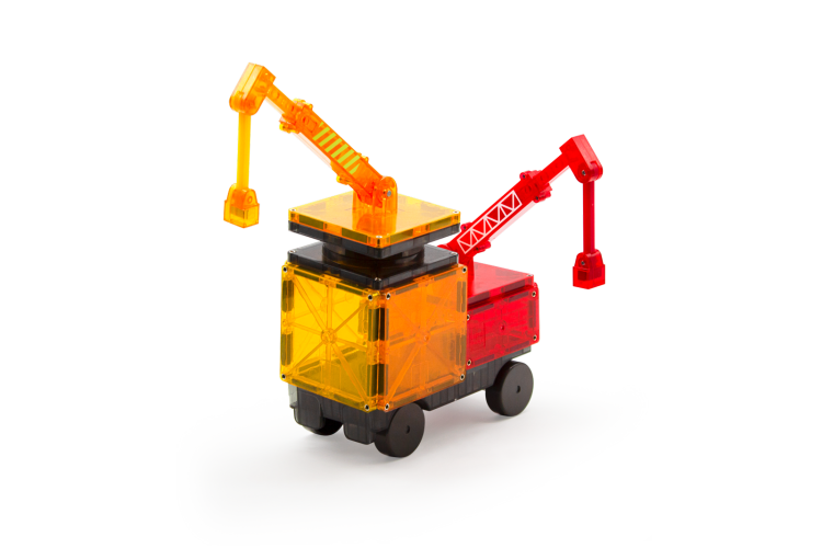 Zestaw MAGNA-TILES Builder 32 elementy – kolorowe płytki magnetyczne i dźwig.