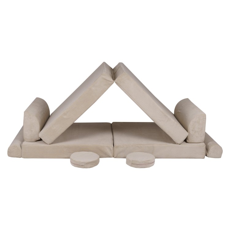 Sztruksowa sofa dziecięca MeowBaby® Premium Beżowa – modułowa i rozkładana
